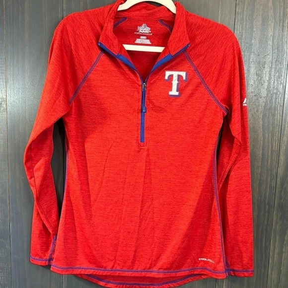 Majestic Tops - Texas Rangers Majestic Don't Stop Trying Cool Base Half Zip Pullover Jacket, Med